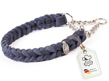 CopcoPet Erziehungshalsband aus Leder für kleine Hunde mit Zugstopp-Kette Marineblau 30–35cm x 20mm – Bild 1 von 6