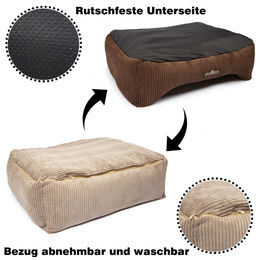 CopcoPet Hundebett aus Cord für kleine Hunde mit gelenkschonender Unterseite Grün/Gelb 70 x 55 cm – Bild 1 von 6
