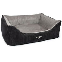 Produktbild von CopcoPet Hundebett aus Cord für kleine Hunde mit rutschfester Unterseite und gelenkschonender Polsterung Schwarz/Grau 70 x 55 cm