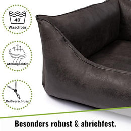 CopcoPet Hundebett Emma Orthopädisch für kleine Hunde aus Kunstleder in Wildlederoptik Schwarz 70 x 55cm S – Bild 1 von 7