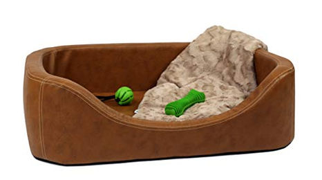 CopcoPet Hundebett für kleine Hunde in Hellbraun mit abnehmbarem Kunstleder Bezug 80 x 60cm – Bild 1 von 2