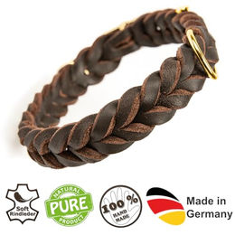 CopcoPet Hundehalsband aus geflochtenem Fettleder für kleine Hunde Schwarz 25–29 cm x 15 mm mit Messing-Dornschließe – Bild 1 von 6