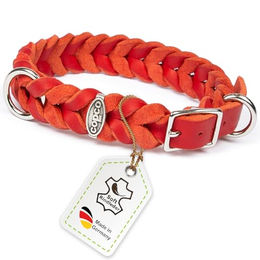 CopcoPet Hundehalsband aus geflochtenem Fettleder in Rot für kleine Hunde Adult 25–29 cm x 15mm mit verchromter Dornschließe – Bild 1 von 6