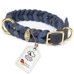 CopcoPet Hundehalsband aus geflochtenem Leder in Marineblau für kleine Hunde 25–29 cm x 15 mm mit Messing-Dornschließe - 1 Stk. – Bild 1 von 4