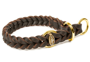 CopcoPet Hundehalsband aus Leder für kleine Hunde Braun Geflochtenes Erziehungshalsband mit Zugstopp – Bild 1 von 13