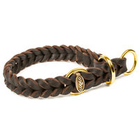 Produktbild von CopcoPet Hundehalsband aus Leder für kleine Hunde Braun Geflochtenes Erziehungshalsband mit Zugstopp