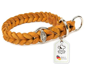 CopcoPet Hundehalsband aus Leder für kleine Hunde Braun mit Zugstopp und verchromtem Ring – Bild 1 von 4