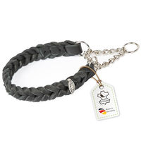 Produktbild von CopcoPet Hundehalsband aus Leder geflochten mit verchromter Zugstopp-Kette Schwarz 30–35cm x 20mm für kleine Hunde
