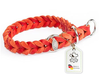 CopcoPet Hundehalsband Würger aus Fettleder für kleine Hunde Rot 25–30 cm x 15 mm mit Zugstopp und verchromtem Ring – Bild 1 von 6