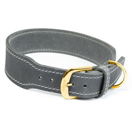 CopcoPet Hundehalsband Zoe aus Leder in Grau mit Messingbeschlägen für kleine und mittelgroße Hunde 25-30cm – Bild 1 von 4