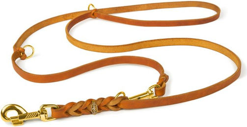 CopcoPet Hundeleine aus Fettleder braun geflochten mit Messingbeschlägen 2m – Bild 1 von 8