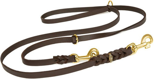 CopcoPet Hundeleine aus Leder Braun 2m dreifach verstellbar mit Messingbeschlägen – Bild 1 von 10