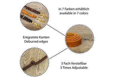 CopcoPet Hundeleine aus Leder grau 2m dreifach verstellbar mit Messingbeschlägen – Bild 1 von 4