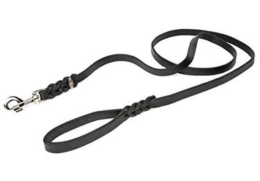 CopcoPet Hundeleine aus Leder in Schwarz mit Handschlaufe und verchromtem Karabiner - 1 m – Bild 1 von 9