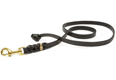 CopcoPet Hundeschleppleine aus geflochtenem Rindsleder Schwarz 7,5m mit Messingkarabiner - 7,5 m – Bild 1 von 4