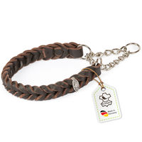 Produktbild von CopcoPet Lederhalsband für kleine Hunde aus braunem Fettleder mit geflochtener Zugstopp-Kette 30-35cm