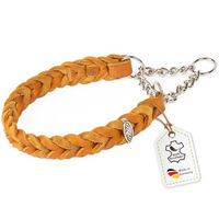 Produktbild von CopcoPet Lederhalsband für kleine Hunde aus braunem Fettleder mit verchromter Zugstopp-Kette 30–35cm x 20mm