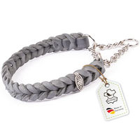 Produktbild von CopcoPet Lederhalsband für kleine Hunde Grau Geflochten mit verchromter Zugstopp-Kette 30–35cm x 20mm