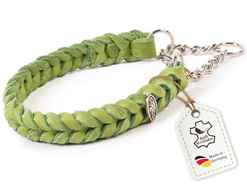 CopcoPet Lederhalsband für kleine Hunde mit Zugstopp-Kette Apfelgrün 30–35cm x 20mm – Bild 1 von 6