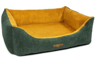 CopcoPet Orthopädisches Hundebett aus Cord mit rutschfester Unterseite, gelenkschonendes Hundekissen für mittelgroße Hunde, Grün/Gelb, 90 x 70 cm – Bild 1 von 3