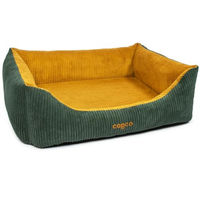 Produktbild von CopcoPet Orthopädisches Hundebett aus Cord mit rutschfester Unterseite, gelenkschonendes Hundekissen für mittelgroße Hunde, Grün/Gelb, 90 x 70 cm