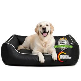 CopcoPet Orthopädisches Hundebett aus Kunstleder Schwarz 90 x 70 cm mit erhöhtem Rand und Waschbarem Wendekissen für mittelgroße Hunde – Bild 1 von 8