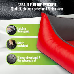 CopcoPet Orthopädisches Hundebett für mittelgroße Hunde aus Kunstleder mit erhöhtem Rand in Rot/Grau 90 x 70 cm – Bild 1 von 8