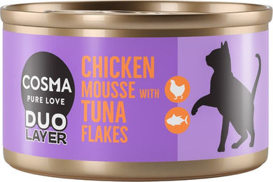 Produktbild von Cosma DUO Layer Katzen Nassfutter Adult Hühnchenmousse mit Thunfischstückchen 6 x 70 g - 6 x 70 g