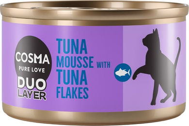 Produktbild von Cosma DUO Layer Katzen Nassfutter Adult Thunfischmousse mit Thunfischstückchen 6 x 70 g - 6 x 70 g