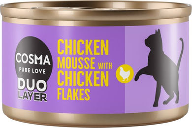 Produktbild von Cosma DUO Layer Katzenfutter Adult Mousse mit Huhn, Thunfisch und Sardine 6 x 70 g