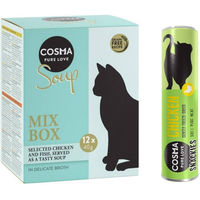 Produktbild von Cosma Katzen Futter Mixpaket für Adult Katzen mit Suppen und Snackies getreidefrei Huhn Lachs Thunfisch 24 x 40 g und 6 x Snackie - 48 x 40 g