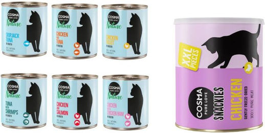 Cosma Katzen Futter Mixpaket mit Stückchen in Sauce und Maxi Snackie XXL Huhn getreidefrei für erwachsene Katzen 24 x 280 g und 2 x 200 g - 6 x 280 g – Bild 1 von 1