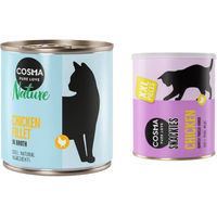 Produktbild von Cosma Katzen Nassfutter Kombi-Paket Adult Stückchen in Sauce Huhn 24 x 280 g und 2 x 200 g Maxi Snackie XXL Hühnchenfilet getreidefrei - 24 x 280 g