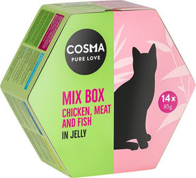 Produktbild von Cosma Katzen Nassfutter Mix Box mit Stückchen in Gelee für adulte Katzen 14 x 85 g - 14 x 85 g