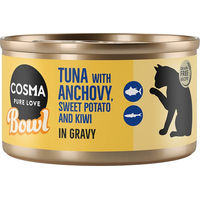 Produktbild von Cosma Katzen Nassfutter Schale Thunfisch mit Anchovis Stückchen in Sauce für erwachsene Katzen 6 x 80 g - 6 x 80 g