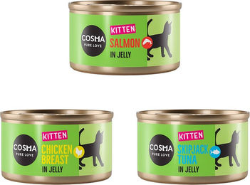 Produktbild von Cosma Kitten Nassfutter Mixpaket mit Huhn, Thunfisch und Lachs in Gelee 6 x 85 g - 6 x 85 g