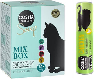 Produktbild von Cosma Kombi-Paket für Katzen Adult mit Suppe und Snackies getreidefrei Mix aus Huhn Lachs und Thunfisch 24 x 40 g und 3 x 26 g - 24 x 40 g