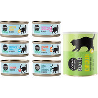 Produktbild von Cosma Nature Katzen Futter Kombi-Paket mit 24 x 70 g Mix und 2 x 160 g Snackies Hühnchen für erwachsene Katzen mit hohem Fleischanteil - 24 x 70 g