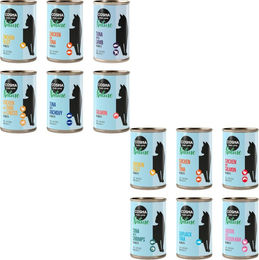Cosma Nature Katzen Nassfutter Mixpaket 12 x 140 g mit Stückchen in Sauce für erwachsene Katzen, 12 Sorten mit Thunfisch, Huhn und Fisch, hoher Fleischanteil, ohne Konservierungsstoffe – Bild 1 von 1