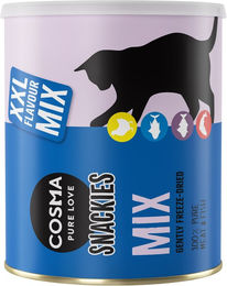 Produktbild von Cosma Snackies XXL Maxi Tube Sparpaket Gefriergetrocknete Leckerli Mix für Katzen mit Huhn, Thunfisch, Lachs und Fisch 480 g - 3 x 160 g