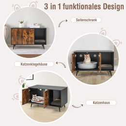 Costway 2 in 1 Beistelltisch und Katzenhaus aus Holz in Braun – Bild 1 von 6