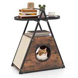 Costway 2 in 1 Katzenhaus und Beistelltisch A-Frame aus Holz in Braun 60 x 63 x 76cm – Bild 1 von 9