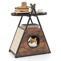 Produktbild von Costway 2 in 1 Katzenhaus und Beistelltisch A-Frame aus Holz in Braun 60 x 63 x 76cm