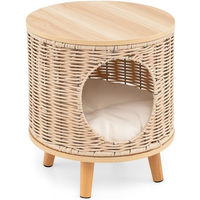 Produktbild von COSTWAY 3 in 1 Katzenhaus aus Weide als Katzenhöhle, Fußhocker und Nachttisch in Beige