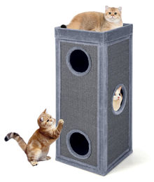 COSTWAY 4-stöckige Kratztonne für Katzen mit 3 Höhlen, Kratzbrett und Kissen, 40x40x99cm – Bild 1 von 1
