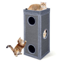 Produktbild von COSTWAY 4-stöckige Kratztonne für Katzen mit 3 Höhlen, Kratzbrett und Kissen, 40x40x99cm
