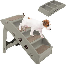Produktbild von COSTWAY 4-stufige Haustiertreppe aus Filz mit Teppichboden für kleine und mittelgroße Tiere in Braun oder Grau