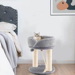 COSTWAY 4in1 Kratzbaum für Katzen aus Holz mit Sisalseil und weicher Sitzfläche Grau 50,5cm – Bild 1 von 3