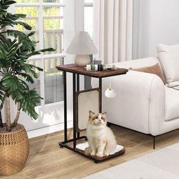 Costway Beistelltisch mit Sisal-Kratzbrett für Katzen in Braun und Beige mit Metallgestell – Bild 1 von 9