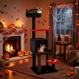 COSTWAY Gothic Kratzbaum für Katzen mit Katzenhöhle, Bett, 2 Plattformen und Spielball in Fledermausform 144cm – Bild 1 von 1